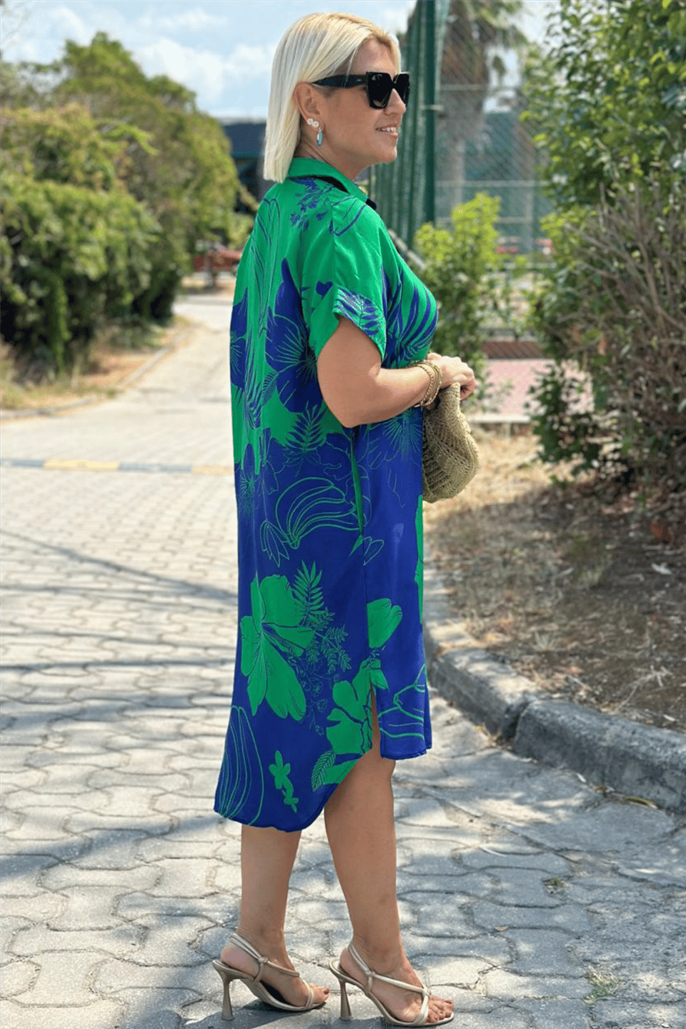 Elara™ | Bold Floral Midi Shirt Dress