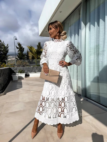 Aurelia™ Lace Midi Dress | Timeless Elegance & Feminine Detail