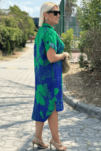 Elara™ |  Bold Floral Midi Shirt Dress